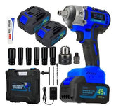 Pneumática Chave De Impacto 48v Furadeira Parafusadeira 2 Bateria 20000 mAh Motor s Escova Bivolt - Exbom