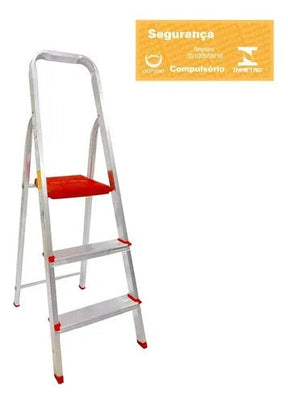 Escada De Alumínio Dobrável Compacta com 3 Degraus